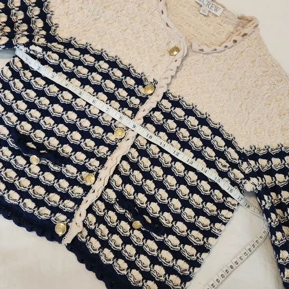 J. Crew Cream and Navy Cardigan Sweater - Picture 9 of 15